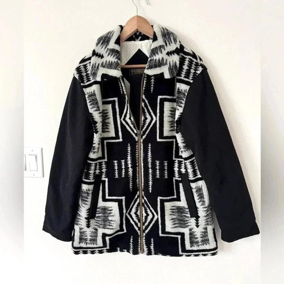 Pendleton Pueblo Sherpa Jacket Black-Ivory Size M - Picture 1 of 7